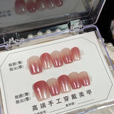 10Pcs Handmade Press On Nails Full Cover Pure Color Design Gradual Change French Ballet False Nails Wearable Manicure Nail Tips