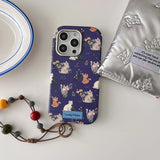 Ins floral cat cute leather cover for iphone 15pro 16Pro 14promax 13promax 14 13 15 16 pro max colorful chain rope phone case
