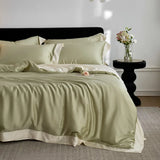 Color Blocking Bedding Set 600TC Lyocell Bamboo Fiber Soft Silky Cool Feeling Duvet Cover Flat/Fitted Bed Sheet Pillowcases 4Pcs