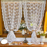 White Lace Embroidered Tulle, Vintage Voile Farmhouse Curtains for Living Room, Bedroom, French Romantic Sheer Home Decor
