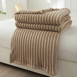 A Solid Color Striped Flannel Blanket Shawl Blanket Multi-purpose Sofa Blanket Cover Blanket Home Bed Blanket