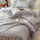 Large Lace Edge Embroidery Bedding Set 1000TC Lyocell Cotton Soft Silky Duvet Cover Set Bed Sheet/Fitted Sheet Pillowcases 4Pcs
