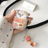 Korea Cute Cartoon Clear Grid Pattern Soft Protective Case For AirPods 4 Fruit Chain Pendant For AirPods Pro 2 3 Earphone Cover
