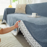 Herringbone Chenille Solid Sofa Towel Thickened Fur Ball Edge Sofa Cover for Four Seasons Cozy Skin-Friendly Blanket for Office