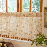 Window Valance Leave Print Linen Farmhouse Short Kitchen Curtains with Tassel Postal Style Rustic Valances Rod Pocket Room Decor