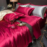 Solid Silk Bedding Set with Duvet Cover Bed Sheet Pillowcases Luxury King Single Double Couple Pillow Case Bedsheet