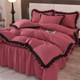 Princess Style Bedding Set Ruffle Duvet Cover With Lace Soft Four Piece Set Quilt Cover Bed Skirt Pillowcase Girls Bedroom Decor