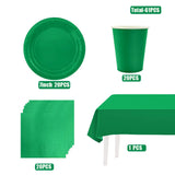 Solid Green Party Supplies Disposable Tableware Set Paper Plates Cups Napkins Tablecloth Kids Boy Birthday Baby Shower Decor