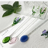 Japanese Style Milk Dessert Bell Orchid Glass Spoon Colorful Transparent Glass Cute Long Handled Coffee Stirring Spoon