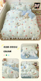 French Princess Lace Ruffles Bedding Set Washed Cotton Skin-friendly Duvet Cover Set with Sheet Soft Printed Flowers Quilt Cover