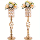 2/10 Piece Set Metal Diamond Crystal Vase, 24 Inch Gold Multi-Purpose Tall Flower Stand, Wedding Centerpiece Birthday Party Home