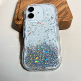 Glitter Wavy Lines Phone Case For iPhone 16 15 14 13 12 Pro Max Bumper Transparent Cases Cover