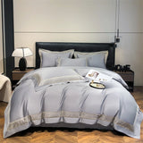 600TC Egyptian Cotton Light Champagne Color Luxury Embroidery Bedding Set Duvet Cover Set Flat/Fitted Bed Sheet Pillowcases 4Pcs