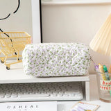 New Polyester Floral Quilted Pen Bag Large Capacity Multifunctional Storage Bag Floral Design Pencil Box School Office