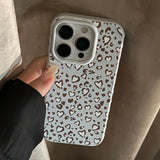Stylish Retro Blue Leopard Print Love Heart Soft Phone Case For iPhone 16 15 14 13 12 17 Pro Max Shockproof Protective Cover