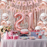 58Pc/Set 40-Inch Number Foil Balloons Party Backdrop Rain Curtain Rose Gold Glitter Balloons Happy Birthday Pink Banner Birthday Party Set Celebration Birthday Party Combo Set Suitable for 16Th 21St 30Th 40Th 50Th 60Th 70Th C