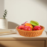 Round Woven Rattan Fruit Basket 30Cm Brown for Kitchen Dining Table Home Vegetable Storage Food Serving Decorative Tabletop