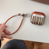 Luxury Stripe Contrast Color Case For AirPods 1 2 3 Pro 2 4 ANC Pro2 Earphone Protective Cover with Keyring Leather Rope Lanyard