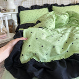 Leopard Print Beding Set Dreamy Color Purple Black Lace Design Wrinkled Cotton double-layer Gauze King Queen Size for Bedroom De