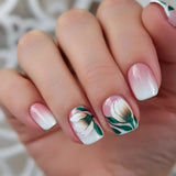 24pcs Sweet Cool False Nails Gradient French Fake Nail Tips with Purple Flowers Design Short Square Press on Nails Colorful Nail