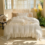Vintage French Lace Ruffles 100% Cotton Double Yarn Soft Comfortable Bedding Set Duvet Cover Bed Sheet/Fitted Sheet Pillowcases