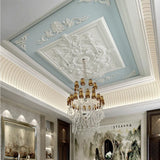 European Style 3D Embossed Ceiling Mural Wallpaper Modern White Gypsum Flowers Photo Wall Paper Living Room Hotel Ceiling Fresco