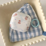 Korea Cartoon Lovely Bowknot Little Bear Blue Keychain Fall Prevention Earphone Case for AirPods 4 3 2 1 Pro Pro 2 Soft Cover
