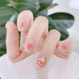 24pcs Gradient Nude Color Fake Nails Medium Coffin False Nails Ballet Heart Pink Diamond Press on Nails Cute Sweet Bowknot Nail