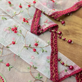 French Country Embroidery Flower Small Curtain for Kitchen Window Vintage Voile With Beaded Farmhouse Triangle Coffee Curtain