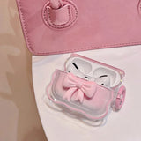 Wave Pink Bow Case For AirPods 4 Pro 3 2 1 Cover TPU Clear Earphone Cases For AirPods Pro 2 2nd Pro2 3rd 4th Generation Coque