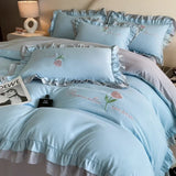 Elegance French Style Bedding Set Duvet Cover Set High Quality  New Lace Princess Embroidery Double Layer Edge King Queen