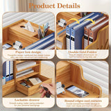 Wooden Desktop Organizer Desktop Storage Box Office Supplies Stackable File Holder with Pen Slot Key Hook Stationery Organizer