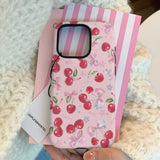 Ins Pink Full Screen Cherry Cute Cartoon Phone Case for IPhone 16 15 14 13 Pro Max Back Phone Cover for 12 Mini 11 ProMax X Capa