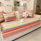 Bohemian Sofa Cushion Rainbow Stripe Chenille Sofa Pad Ethnic Style Non-slip Breathable All Season Universal Sofa Seat Cover