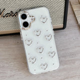 Cute 3D Silvery Love Heart Phone Case For iPhone 16 15 14 13 12 11 Pro Max Soft Shockproof Transparent Cover Epoxy Glitter Shell