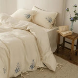 100% Cotton Bedding Set Embroidery Blue Daisy Wildflower Embroidery Floral Jacquard Duvet Cover Set Bed Sheet Pillowcases 4Pcs