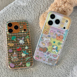 Cute Animal Green Grid Pattern Cartoon Laser Glitter Phone Case for iPhone 13 14 16 15 17 Pro 17ProMax Shockproof Clear Cover