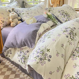 Yellow Floral Bedding Set Soft Ins Single Double Queen Size Duvet Cover Flat Sheet Pillowcase Girls Home Bed Linens NO Filler