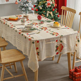 American-style Christmas Tablecloth with Bell Embroidery Anti-slip for Lace Decorating Living Coffee Room Table Dining Table Mat