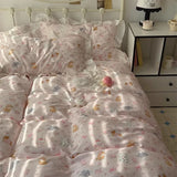 Romantic Floral Dog Cotton Bedding Set Lovely Cartoon Pure Cotton Four-Piece Suite Lace Design Cotton Duvet Cover eet Pillo...
