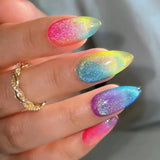 24pcs Almond Press on Nails Set Wearable Fashion Rhinestone Argent Smudge Design False Nail Art French Tips Short Oval Fake Nail