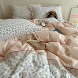 Ins Bedding Set Princess Floral Lace Simple 4pcs Bedding for Girls Woman Quilt Cover Sheet And Pillowcase Spring Home Textiles