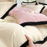 Maillard Solid Color Simple Four-piece Bedding Set Washed Cotton Sheets Quilt Cover Homestay Bedding Student Three-piece Set