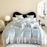4Pcs Luxury 1000TC Egyptian Cotton Princess Lace Ruffles Wedding Bedding Set Duvet Cover Set Bed Sheet/Fitted Sheet Pillowcases