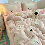 Ikeehome  Warm Milk Velvet Coral Fce Skin-friendly Dog Bedding Set for Students Tee-piece Set Bedding eets Cute Cartoon Design