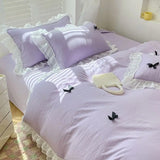 French Ins Princess Style Lace Four-piece Set Washed Cotton Embroidered Quilt Cover Set Bow Girly Heart Bed Sheet Three-piece