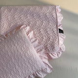 Princess Style Pink Quilted Ruffles Quilt Blanket Bedspread Washed Solid Color Korean Princess Style Summer Thin Quilt 3Pc