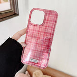INS Simple Retro Purple Checkered Pattern Phone Case for iPhone 17pro 17 ProMax 15 14 16 Pro Max Shockproof Grid Pattern Cover