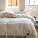 Natural Cotton Linen Vintage Jacquard Bedding Set (1 Duvet Cover with Tie Closure,1 Flat Sheet Or 1 Fitted sheet,2 Pillowcases)