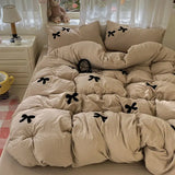 Skin Friendly Washed Cotton Bow Towel Embroidered Duvet Cover Set NO Filler Girls Princess Home Bedding Flat Sheet Pillowcase